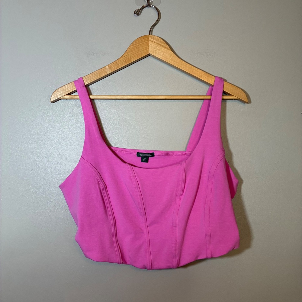 Wild Fable Pink Corset Tank Top Square Neck Seamed Crop Top XXL RN17730